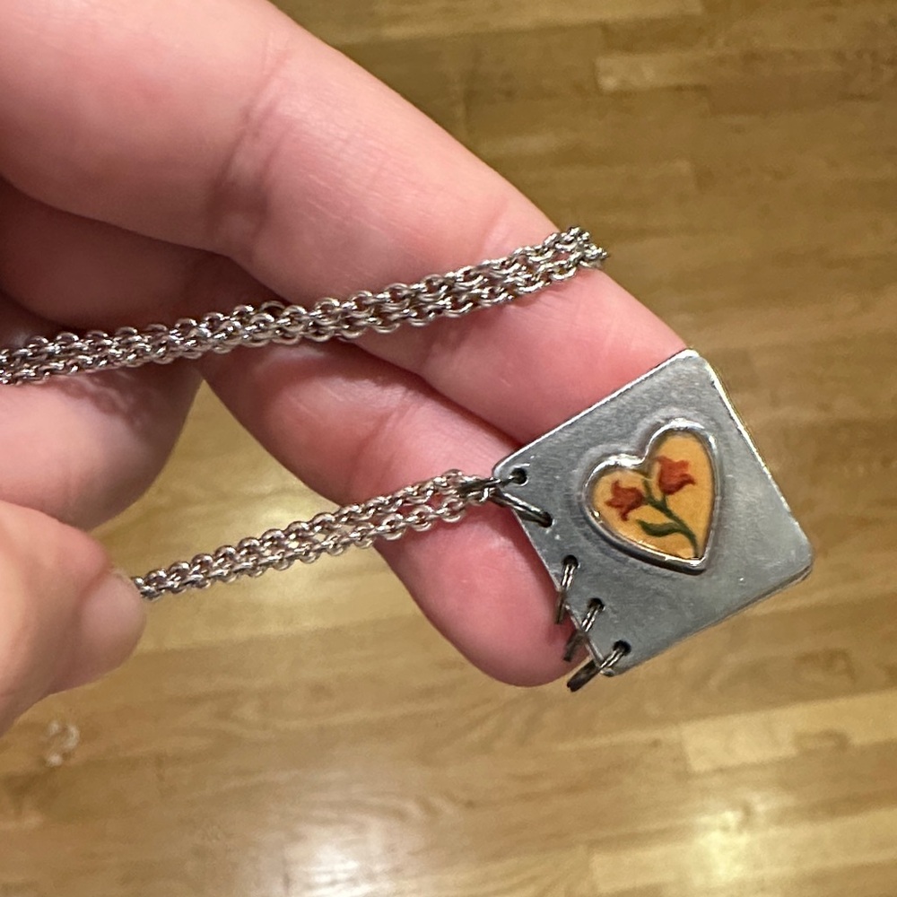 Brighton Silver Necklace with Heart and Floral Accent
